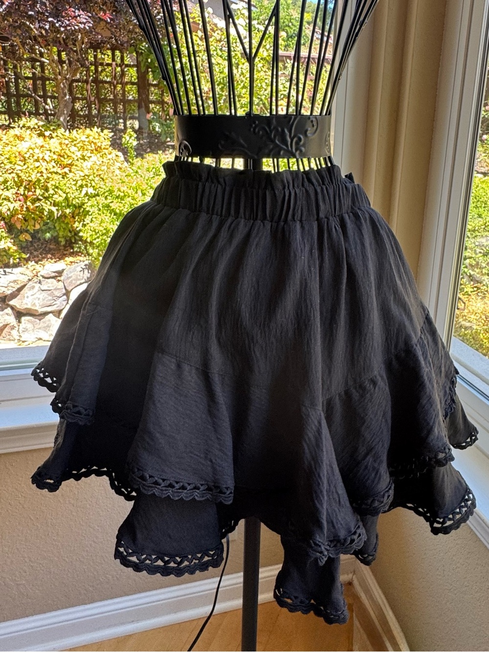 Black Tiered Lace-Trim Skirt with built in shorts - Women